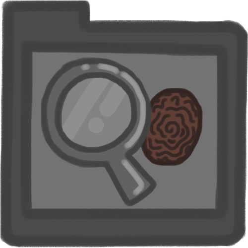 a grey folder with a grey magnifying glass and a brown thumb print